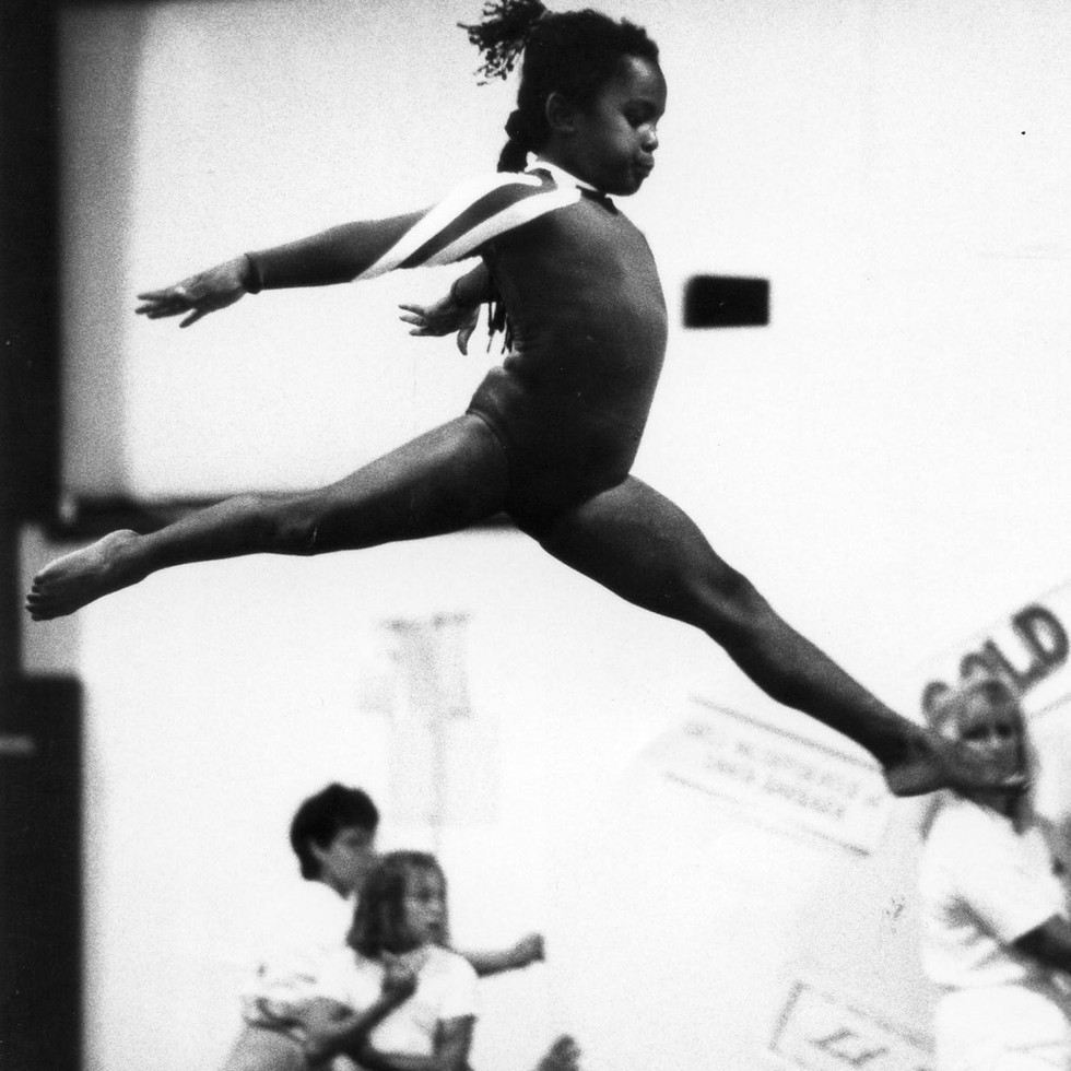 Practicing on a balance beam