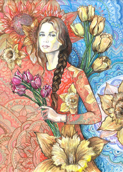 tulips and daffodils-woman with flowers-FanitsaPetrou