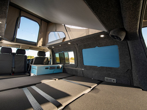 Window pods blue blind campervan conversion
