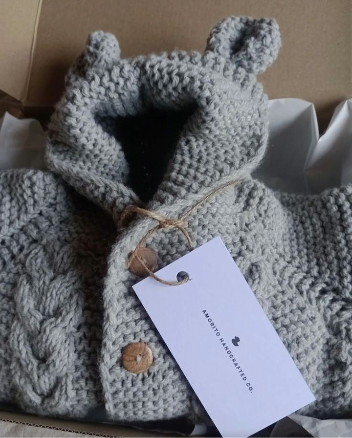 Miniatura: Oso tejido a mano con capucha algodón fleece orgánico 