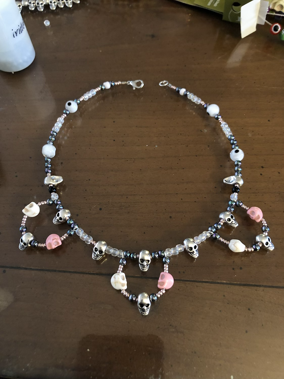 Thumbnail: Necklace silver and glass beads 