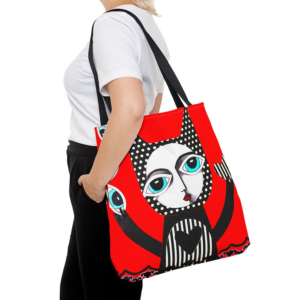 Thumbnail: Eclectic Cat Art Tote Bag Outsider Folk Art Quirky Kitten By  Danielle Charette 