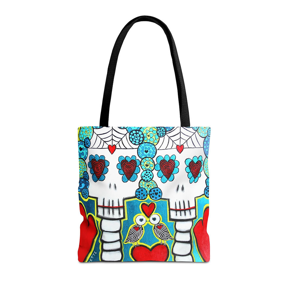 Thumbnail: Folk Art Tote Bag Sugar Skulls Skeleton Day Of The Dead By Danielle Charette 