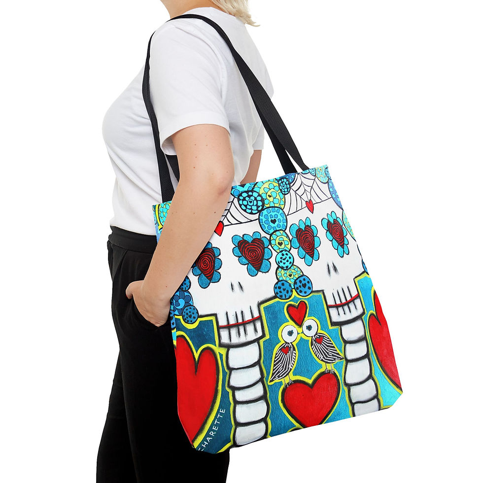 Thumbnail: Folk Art Tote Bag Sugar Skulls Skeleton Day Of The Dead By Danielle Charette 