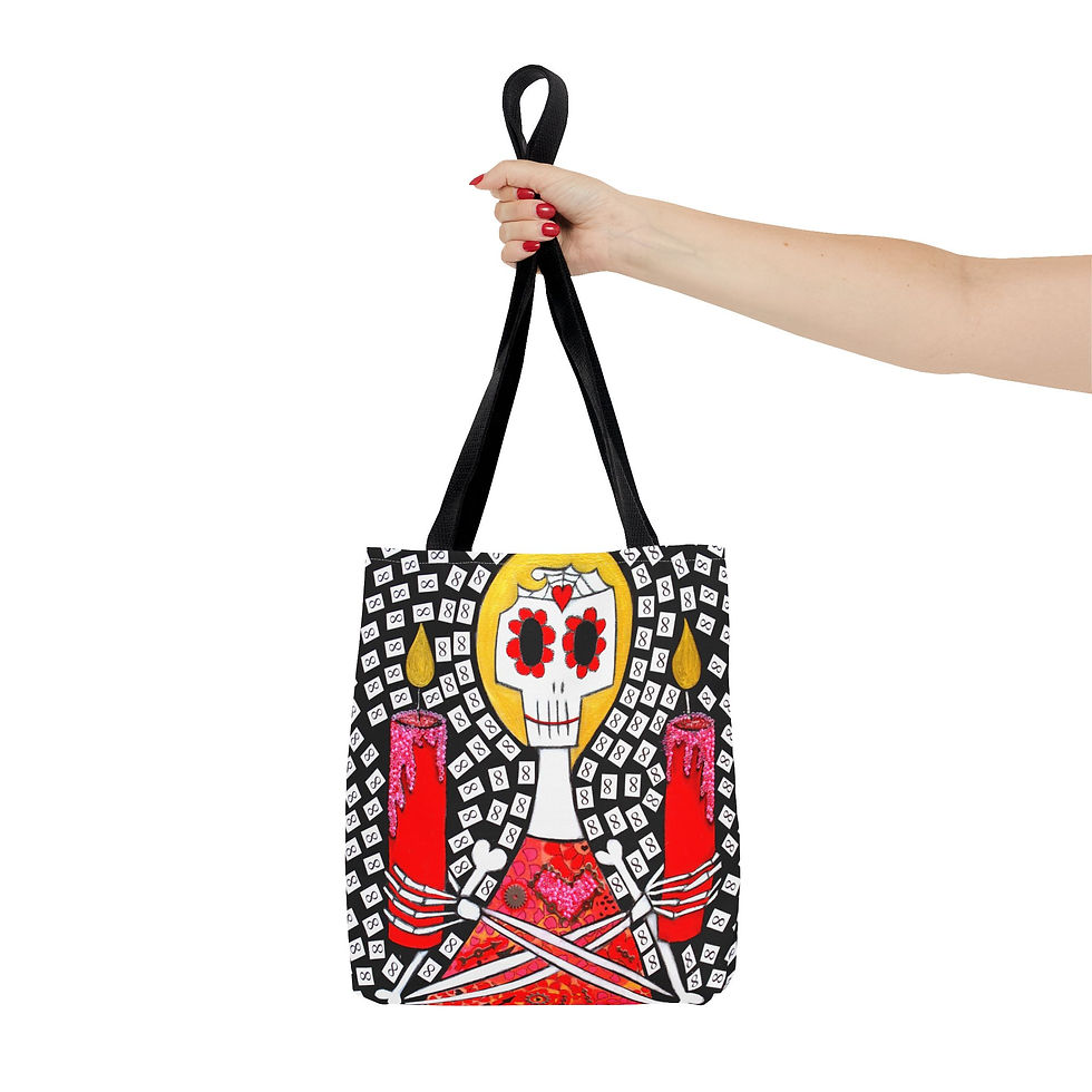 Thumbnail: Skeleton Tote Bag Folk Art Sugar Skull Love Candle By Artist Danielle Charette 