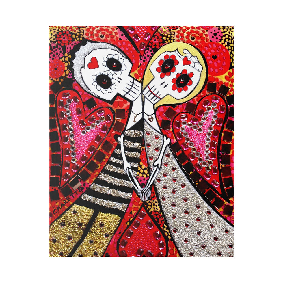 Thumbnail: Whimsical Skeleton Wedding Wall Art Sugar Skull Love By Artist Danielle Charette