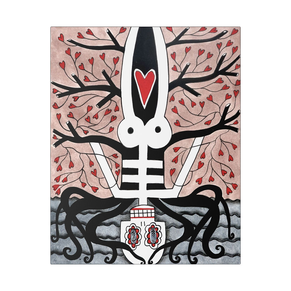 Thumbnail: Whimsical Outsider Folk Wall Art Canvas Skeleton Love Tree  By Danielle Charette