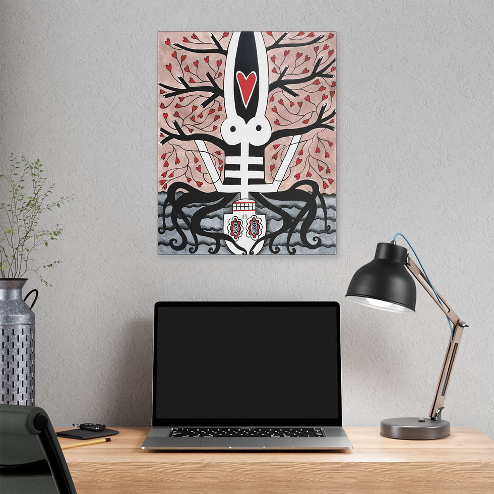 Thumbnail: Whimsical Outsider Folk Wall Art Canvas Skeleton Love Tree  By Danielle Charette