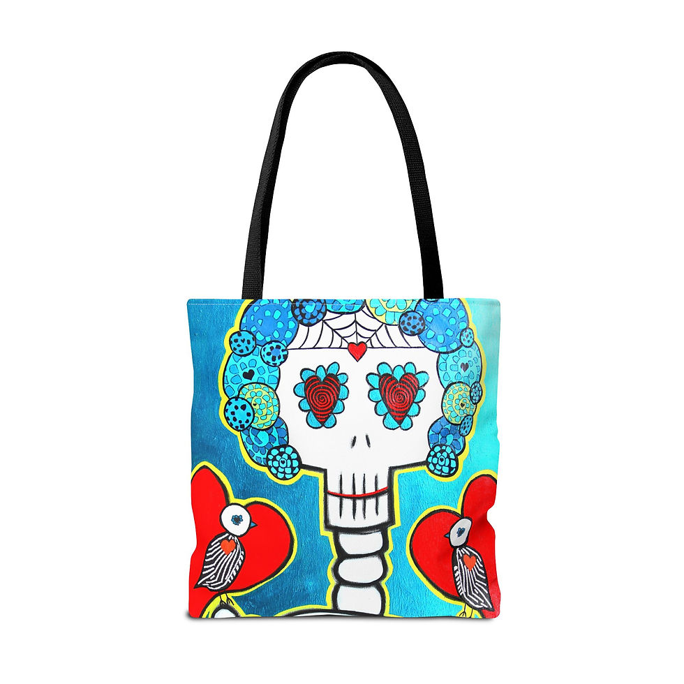 Thumbnail: Dia De Los Muertos Tote Bag Folk Art Sugar Skull Skeleton By Danielle Charette 