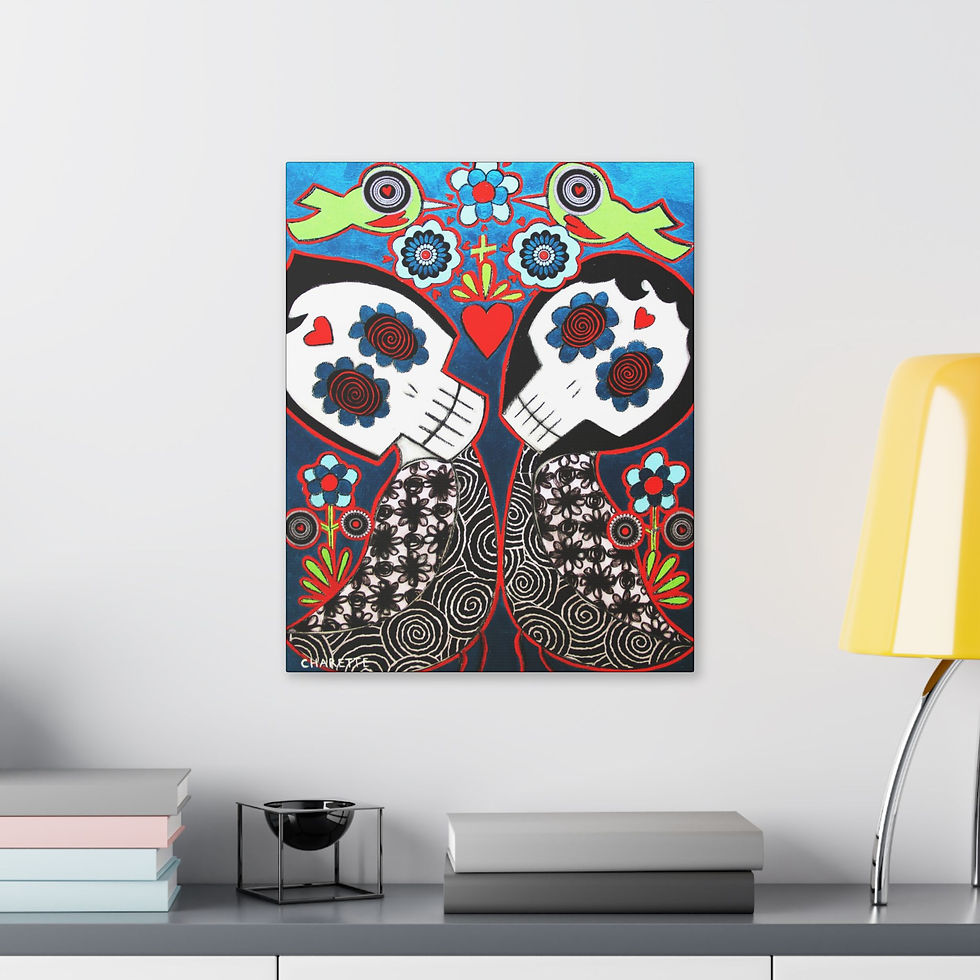 Thumbnail: Wall Art Love Birds Skeleton Day Of The Dead Sugar Skull By Nyc Artist Charette 