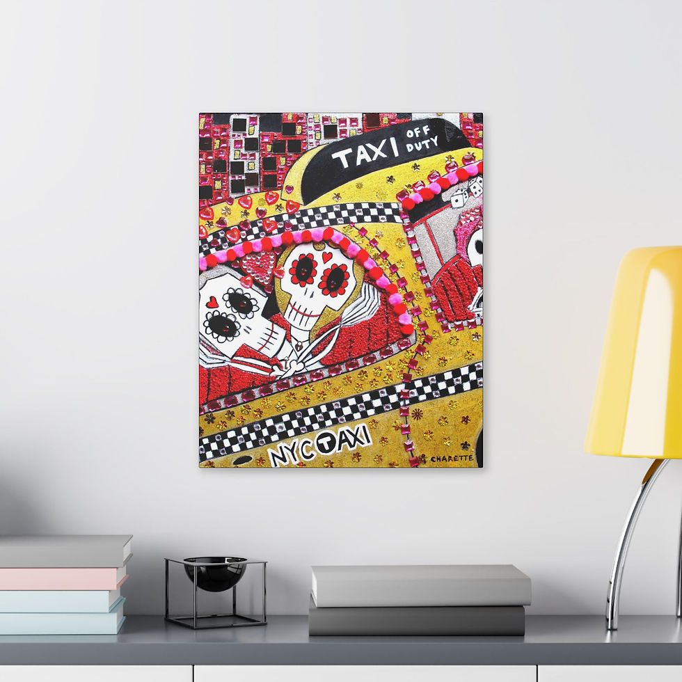 Thumbnail: Whimsical Sugar Skull Canvas Wall Art Voodoo Nyc Taxi Artist Danielle Charette