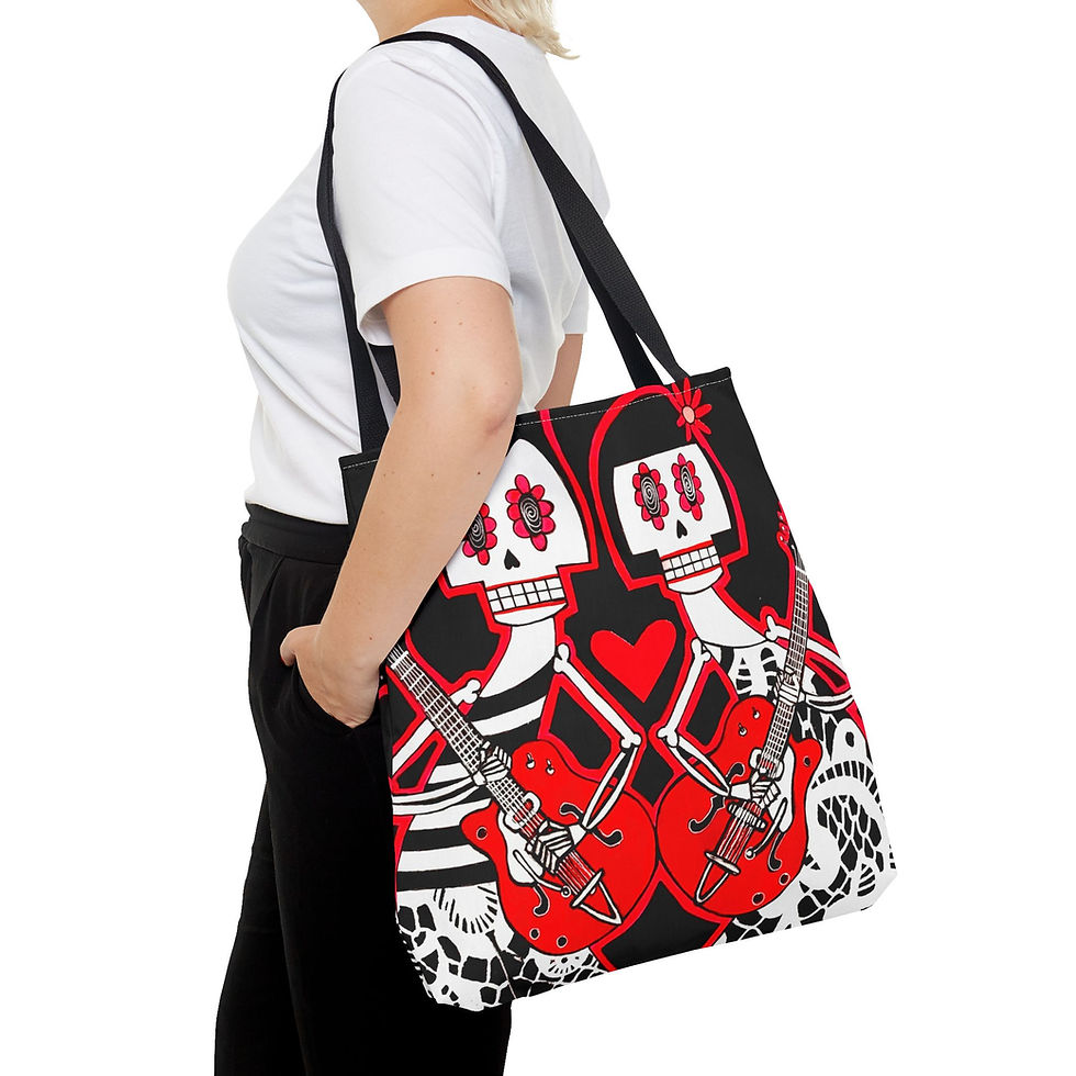 Thumbnail: Day Of The Dead Tote Bag Guitar Skull Music Love by Danielle Charette Art