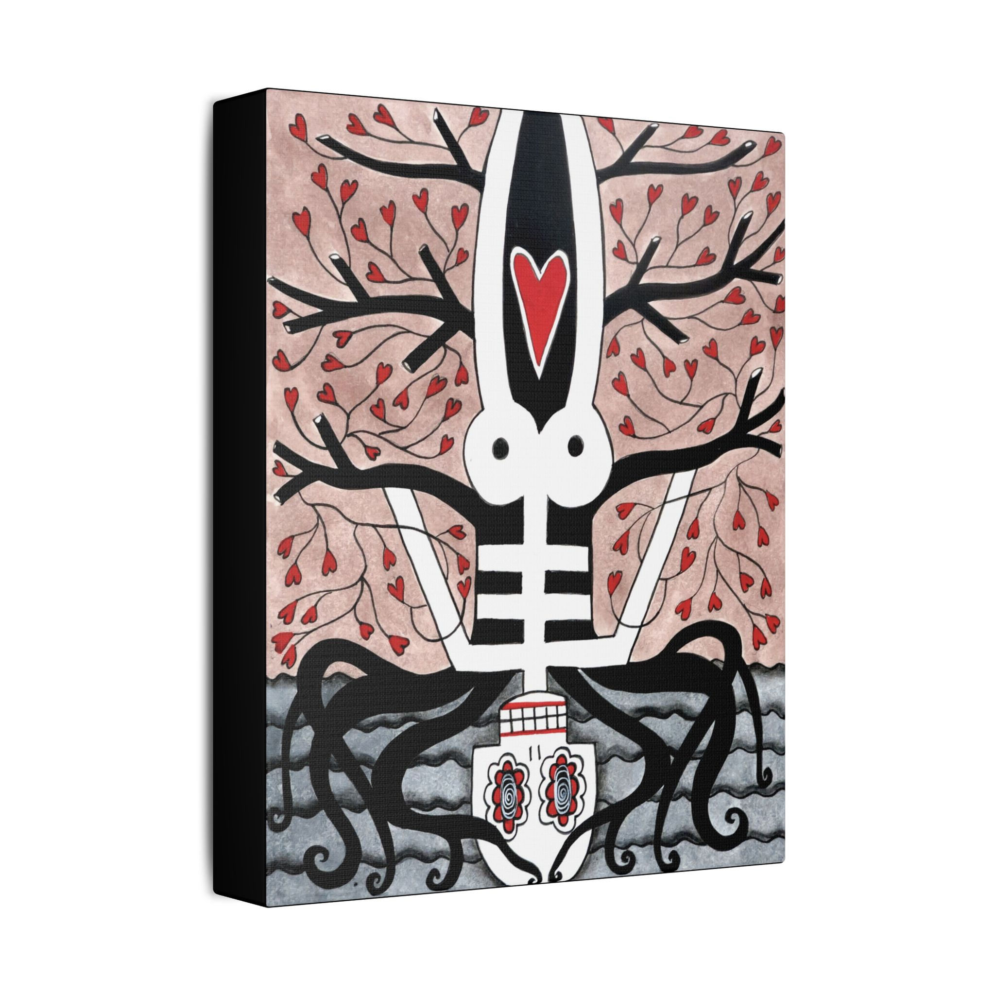 Whimsical Outsider Folk Wall Art Canvas Skeleton Love Tree By Danielle Charette