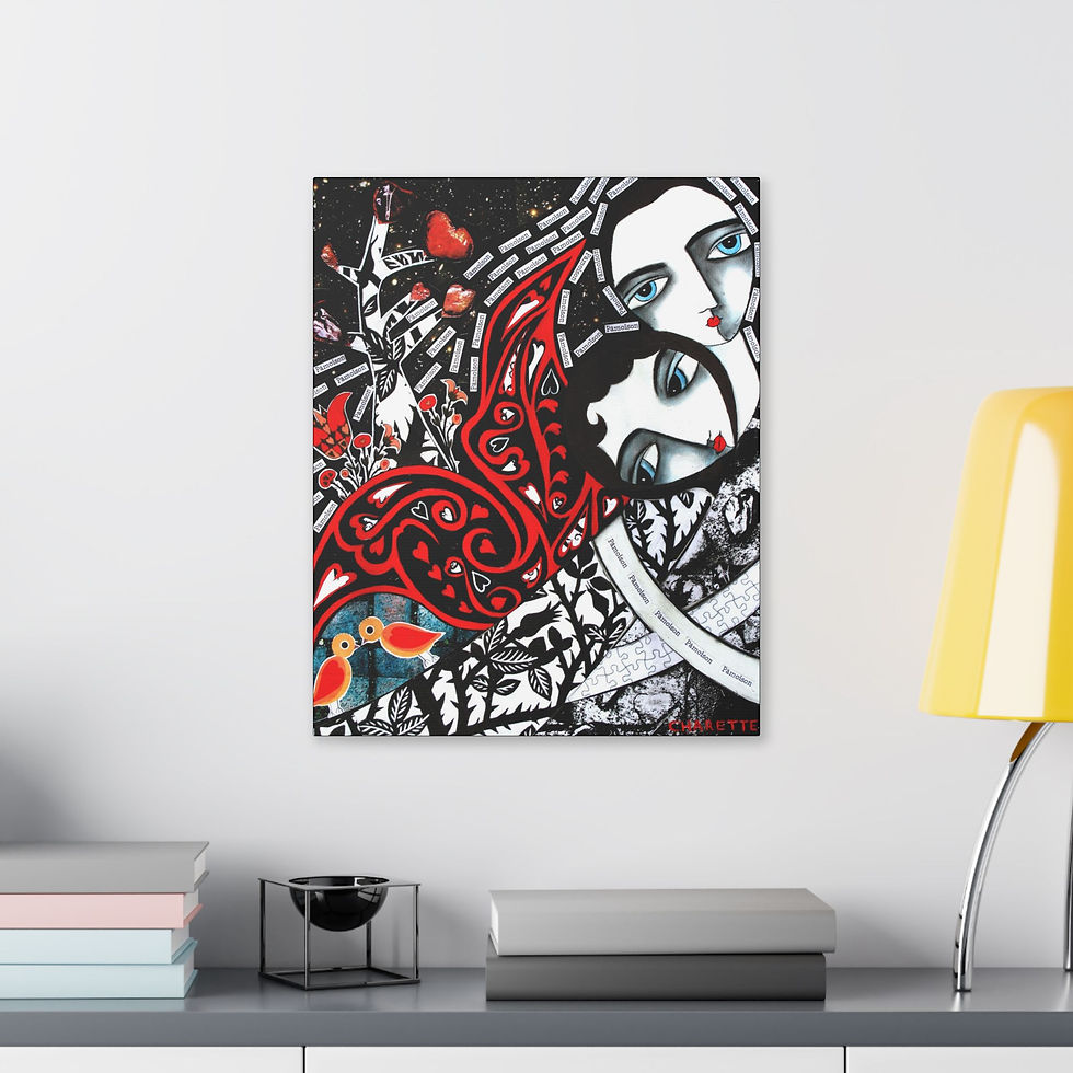 Thumbnail: Whimsical Outsider Folk Wall Art Love Butterfly Lovebirds By Danielle Charette