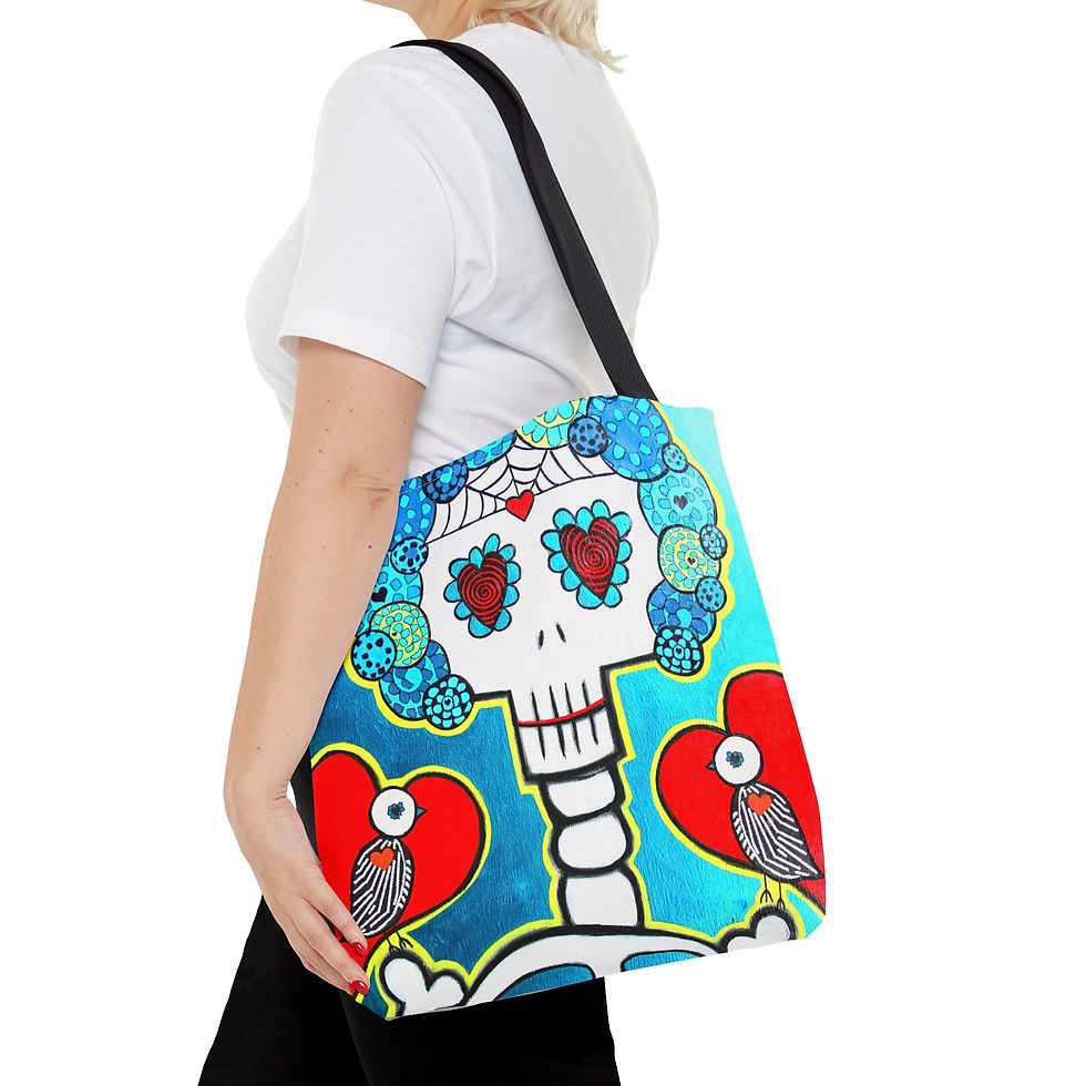 Thumbnail: Dia De Los Muertos Tote Bag Folk Art Sugar Skull Skeleton By Danielle Charette 