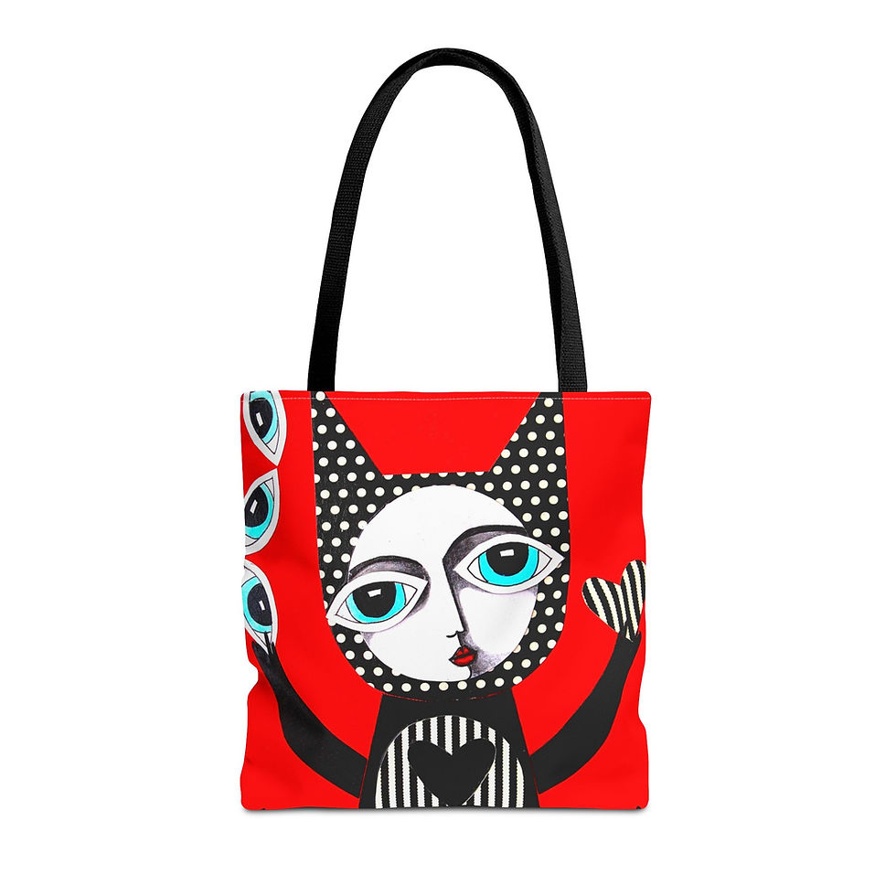 Thumbnail: Eclectic Cat Art Tote Bag Outsider Folk Art Quirky Kitten By  Danielle Charette 
