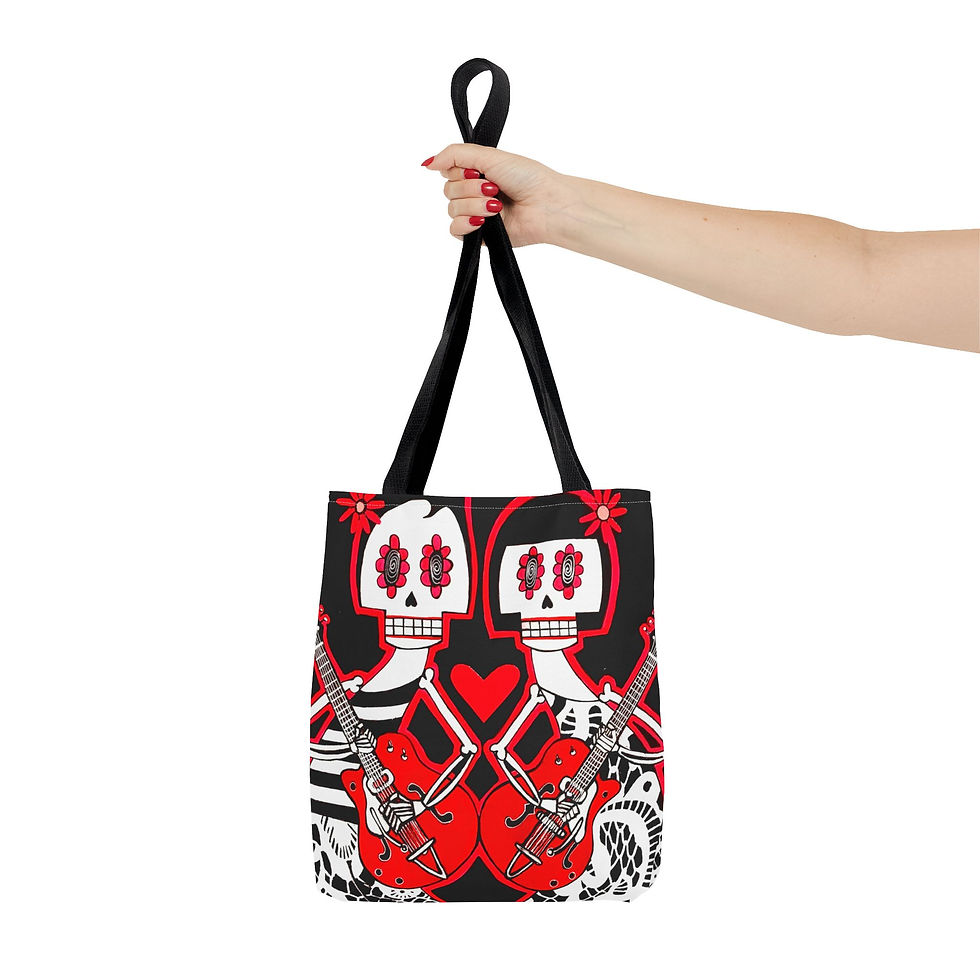 Thumbnail: Day Of The Dead Tote Bag Guitar Skull Music Love by Danielle Charette Art