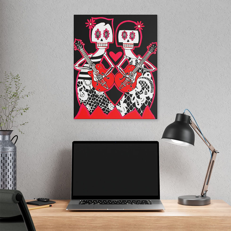 Thumbnail:  Folk Outsider Wall Art Skeleton Guitar Musician Sugar Skull Danielle Charette