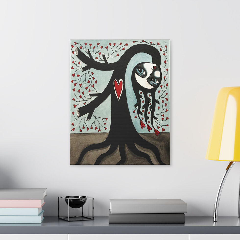 Thumbnail: Whimsical Visionary Folk Art Canvas Tree Heart Love By Artist Danielle Charette