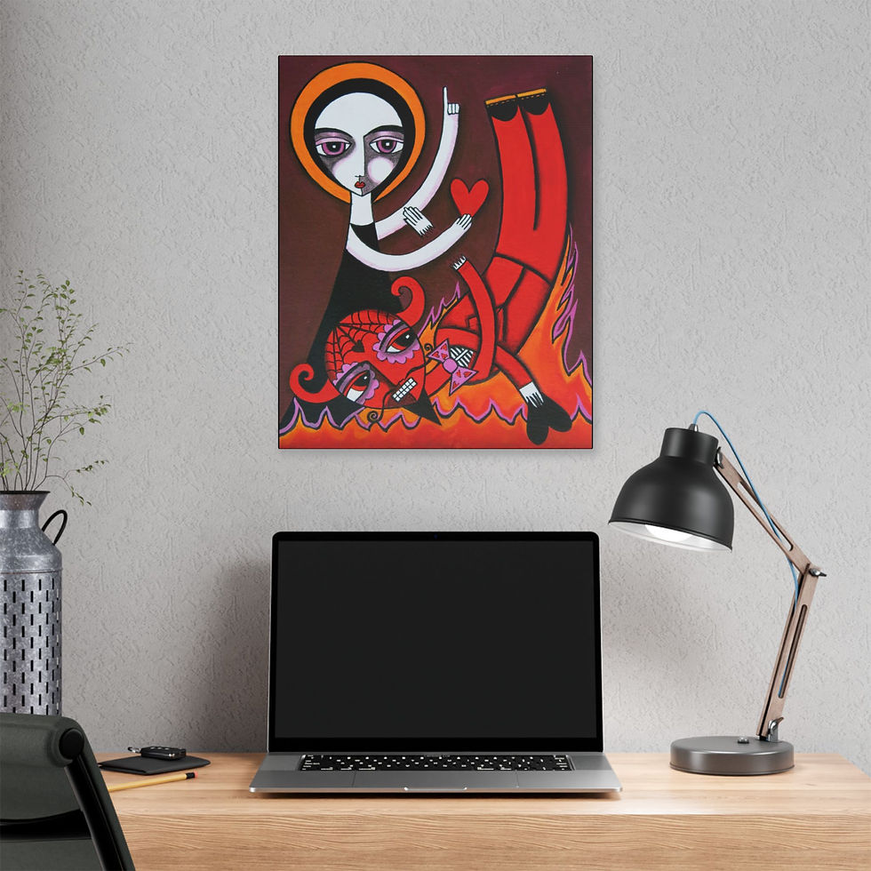 Thumbnail: Folk Outsider Wall Art Devil And Angel Whimsical Heart Canvas Danielle Charette
