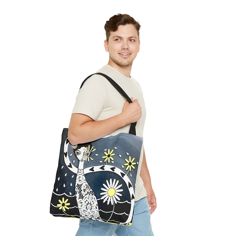 Thumbnail: Outsider Art Tote Bag Whimsical Heart Daisy Tree Girl By Danielle Charette 