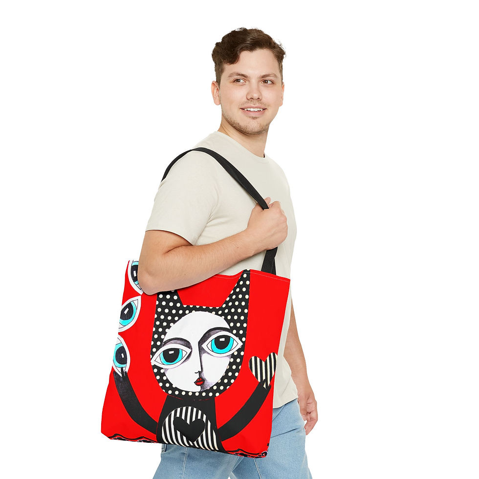 Thumbnail: Eclectic Cat Art Tote Bag Outsider Folk Art Quirky Kitten By  Danielle Charette 
