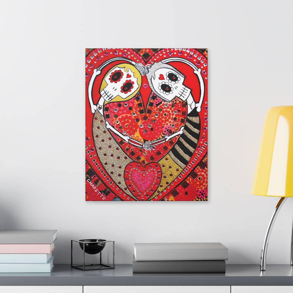 Thumbnail: Whimsical Skeleton Love Heart Wedding Wall Art Sugar Skull By Danielle Charette