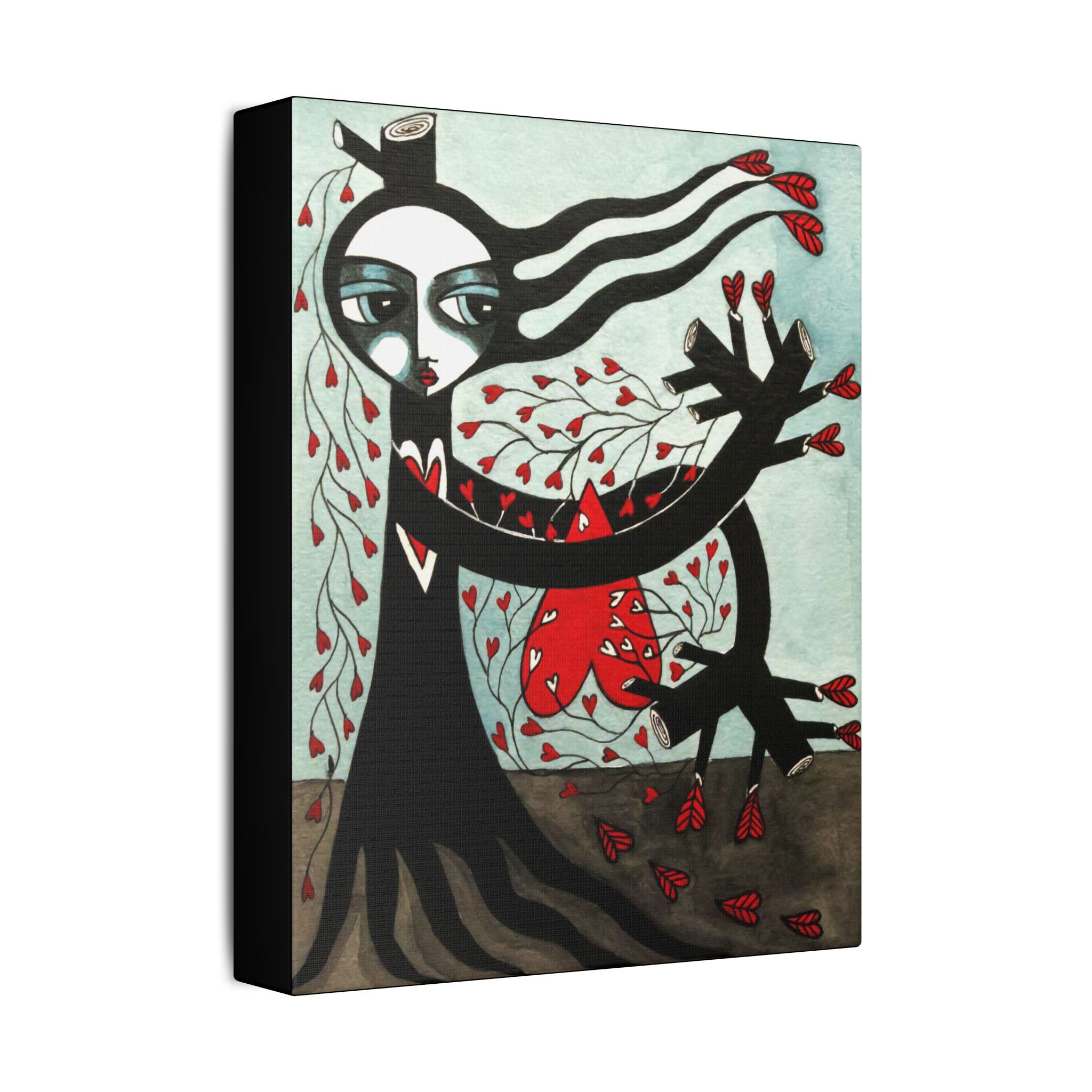 Whimsical Dark Wall Folk Art Tree Love Hearts By Nyc Artist Danielle Charette