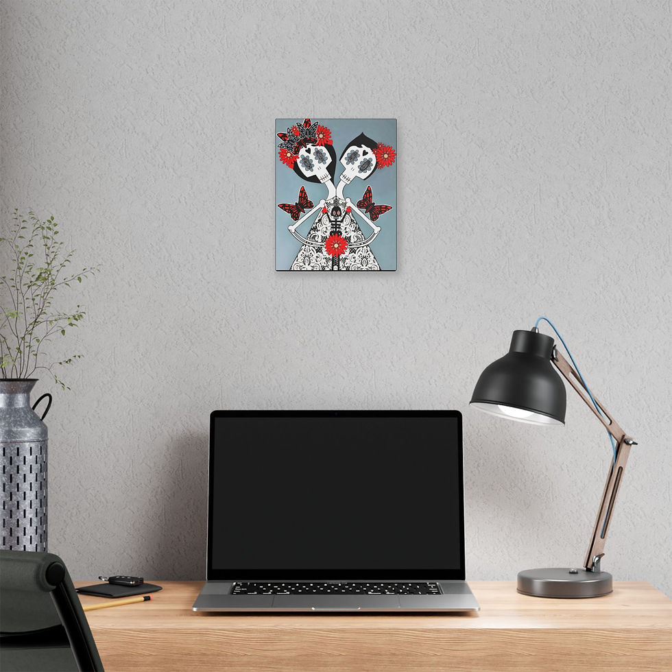 Thumbnail: DIA DE LOS MUERTOS FOLK WALL ART DAY OF THE DEAD SUGAR SKULL DANIELLE CHARETTE 