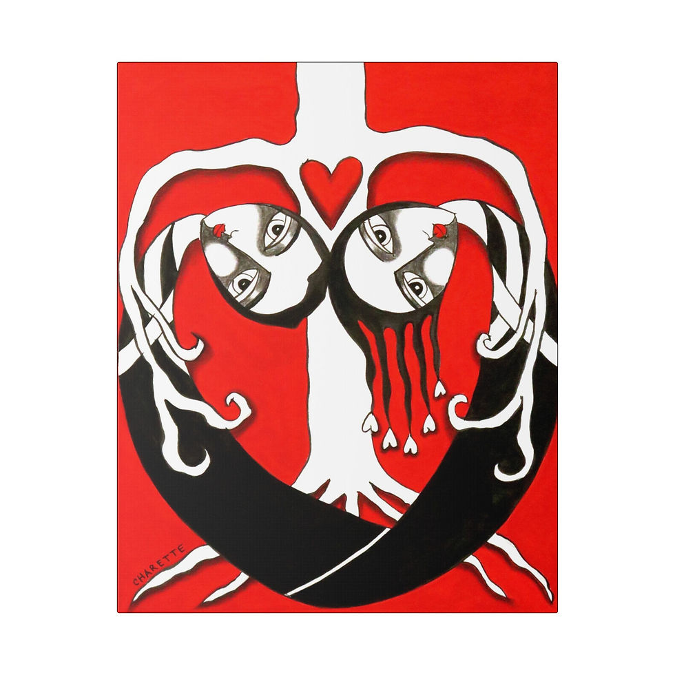 Thumbnail: Whimsical Outsider Folk Wall Art Canvas Romance Lovers By Danielle Charette