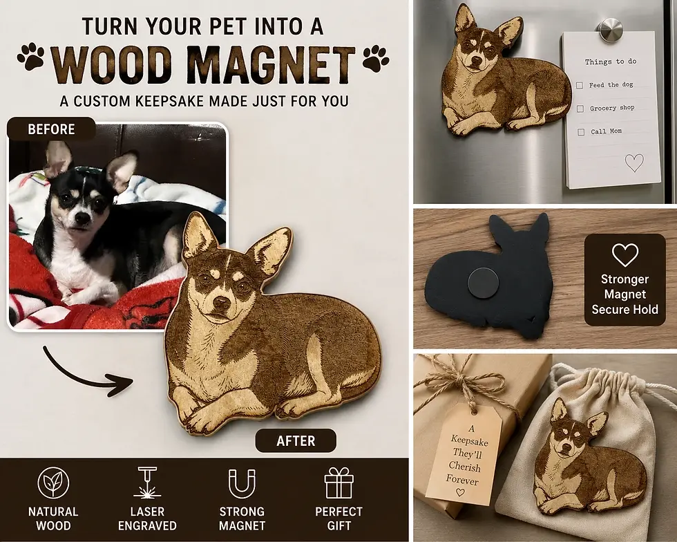Thumbnail: Custom Pet Magnet From Photo Laser Cut Wood Dog Cat Gift