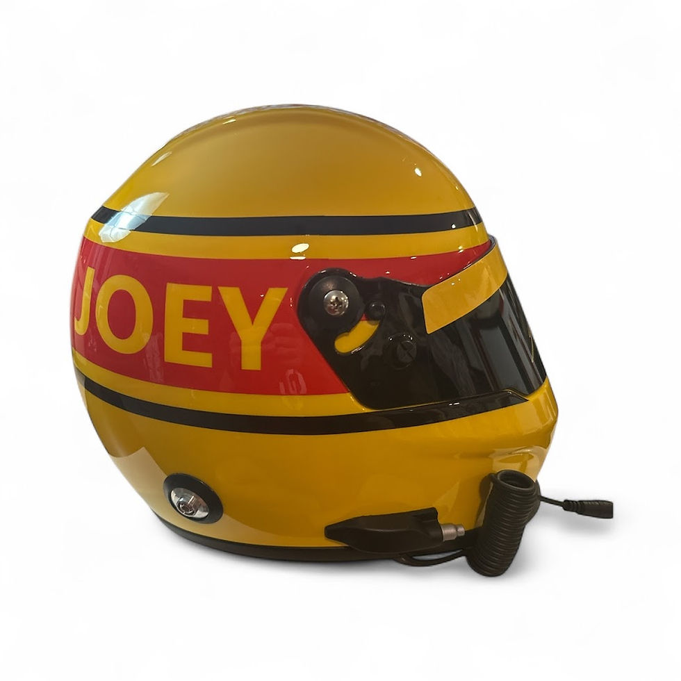 Thumbnail: Side view of Joey Logano autographed Pennzoil NASCAR full-size replica helmet with team and sponsor graphics