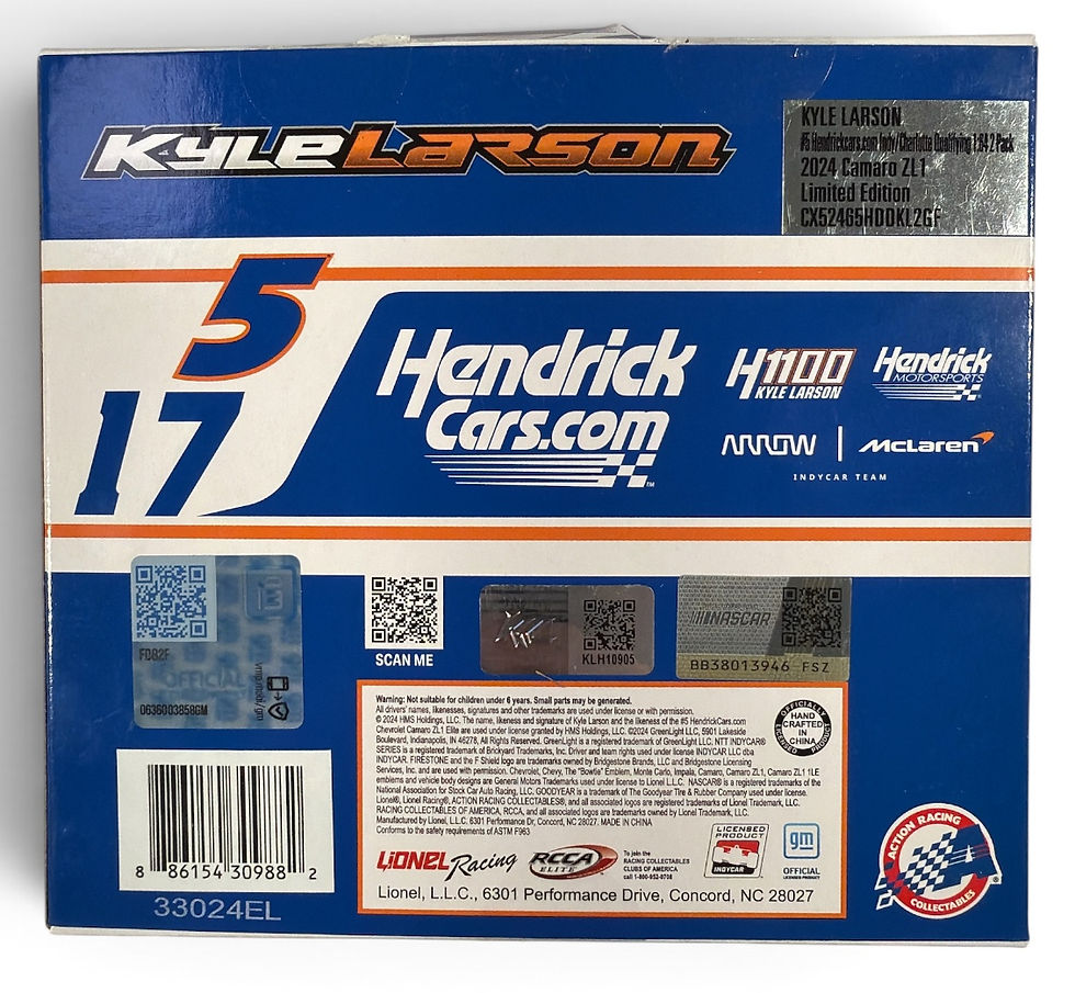 Thumbnail: Kyle Larson Signed 2024 H1100 Indy 500/Coke 600 1:64 2-Pack Diecast (PA)