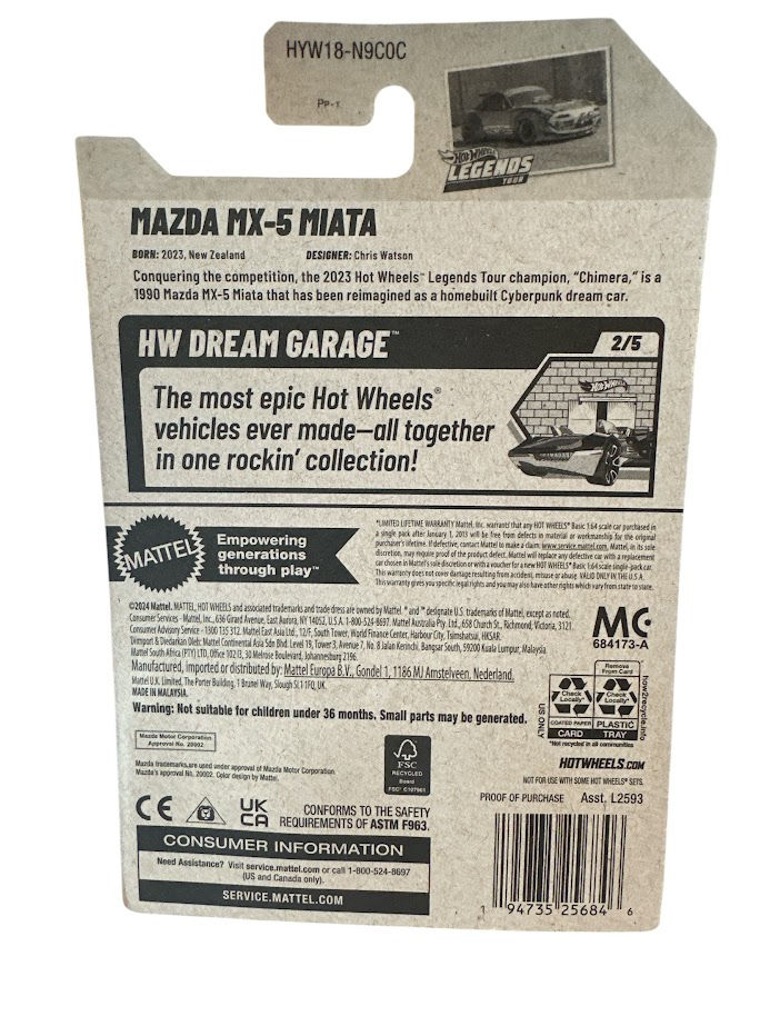 Thumbnail: Hot Wheels Mazda MX-5 Miata 1/250 – HW Dream Garage Series 2/5 JDM Diecast back of card