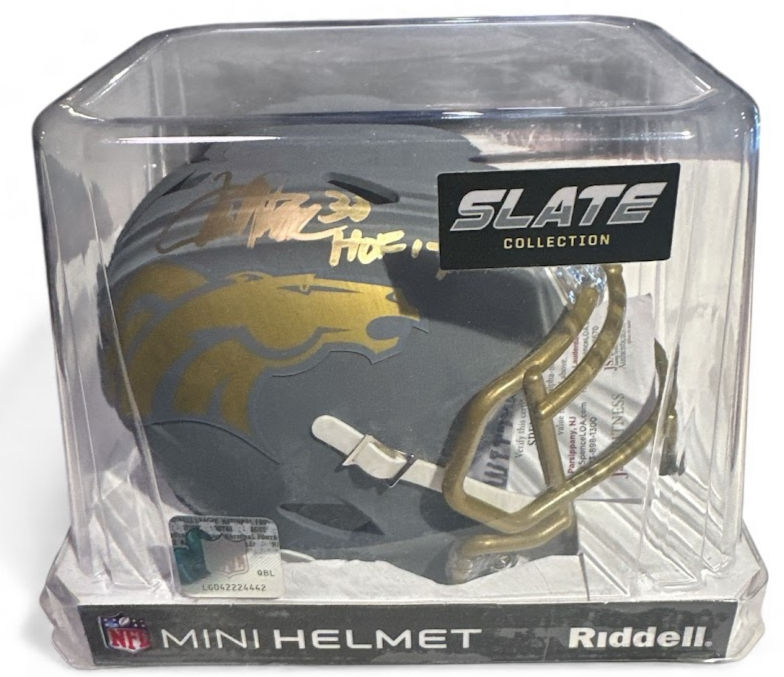 Thumbnail: Terrell Davis Signed Broncos Slate Mini Helmet JSA Witnessed HOF '17 Inscription