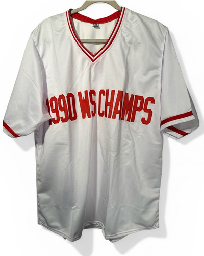 1990 WS Champs Reds Team Signed Jersey 8 Autos Larkin Rijo Beckett