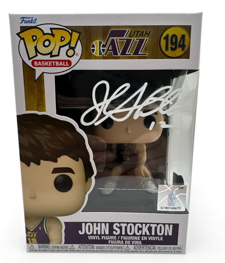 John Stockton Signed Utah Jazz #194 Funko Pop Vinyl Figure Beckett