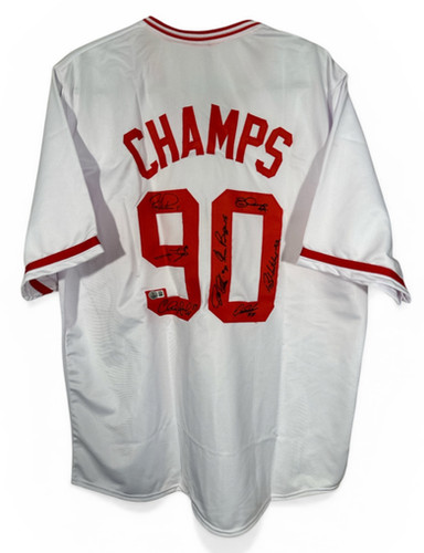 1990 WS Champs Reds Team Signed Jersey 8 Autos Larkin Rijo Beckett