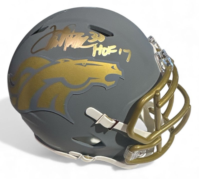 Terrell Davis Signed Broncos Slate Mini Helmet JSA Witnessed HOF '17 Inscription