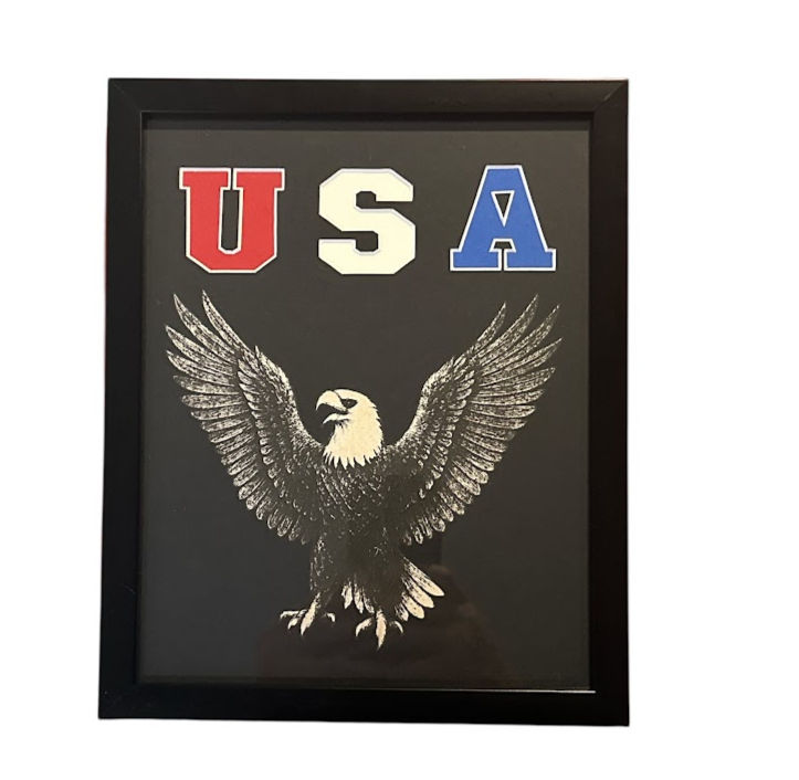 Thumbnail: Framed USA Eagle Art – Laser Engraved on Black Mat with Beveled USA Cutout