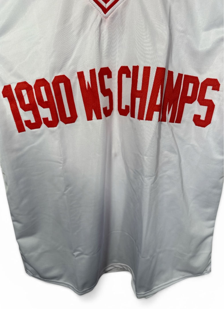Thumbnail: 1990 WS Champs Reds Team Signed Jersey 8 Autos Larkin Rijo Beckett XL