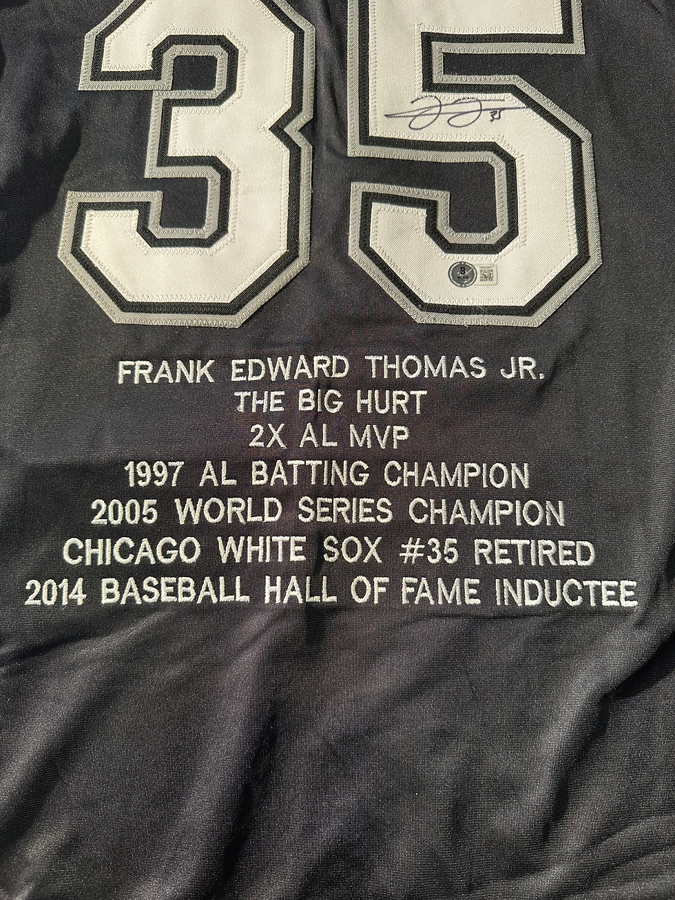 Thumbnail: White Sox Frank Thomas Signed Career Stat Highlight Custom Jersey (Beckett, Size