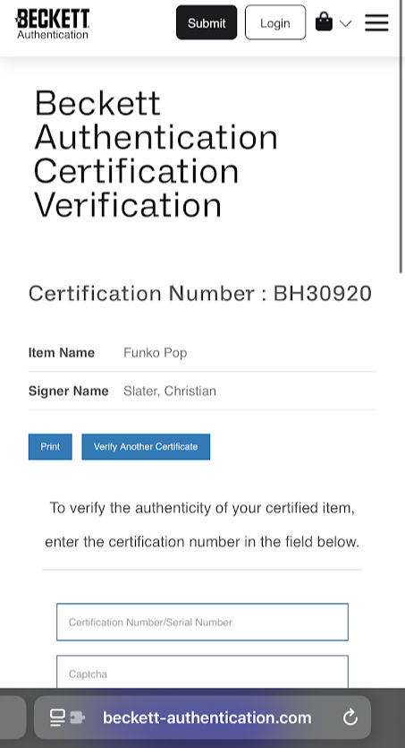 Thumbnail: Christian Slater Signed Star Wars #308 Kylo Ren Funko Pop! (Beckett)