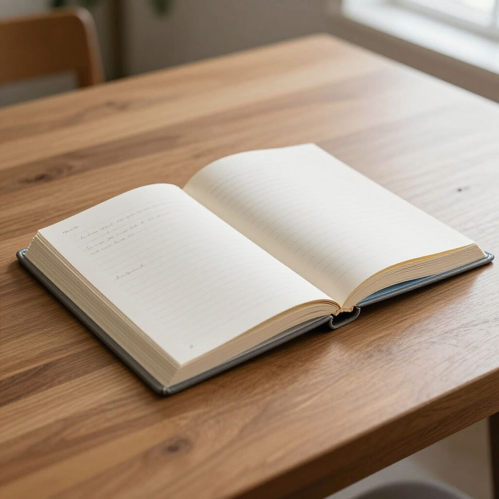 Open notebook on wooden table