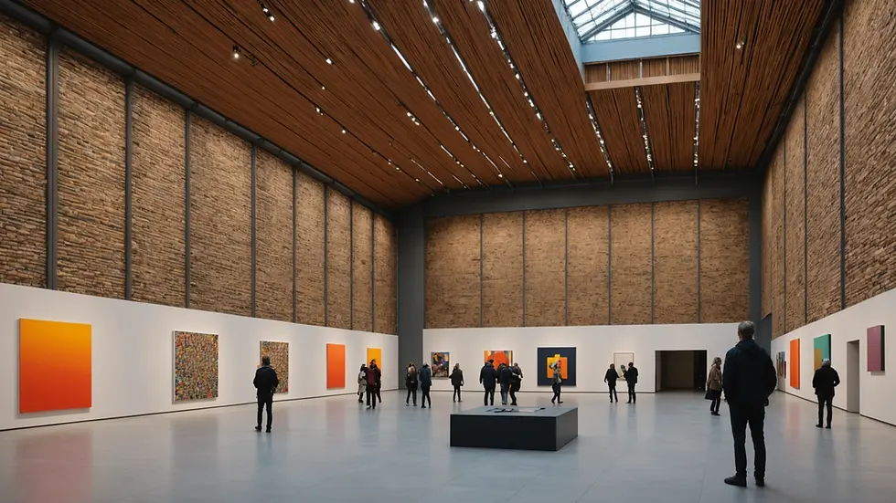 Eye-level view of modern art installations at the Tate Modern