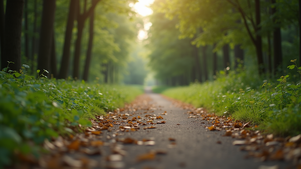 Close-up view of a serene nature path surrounded by trees