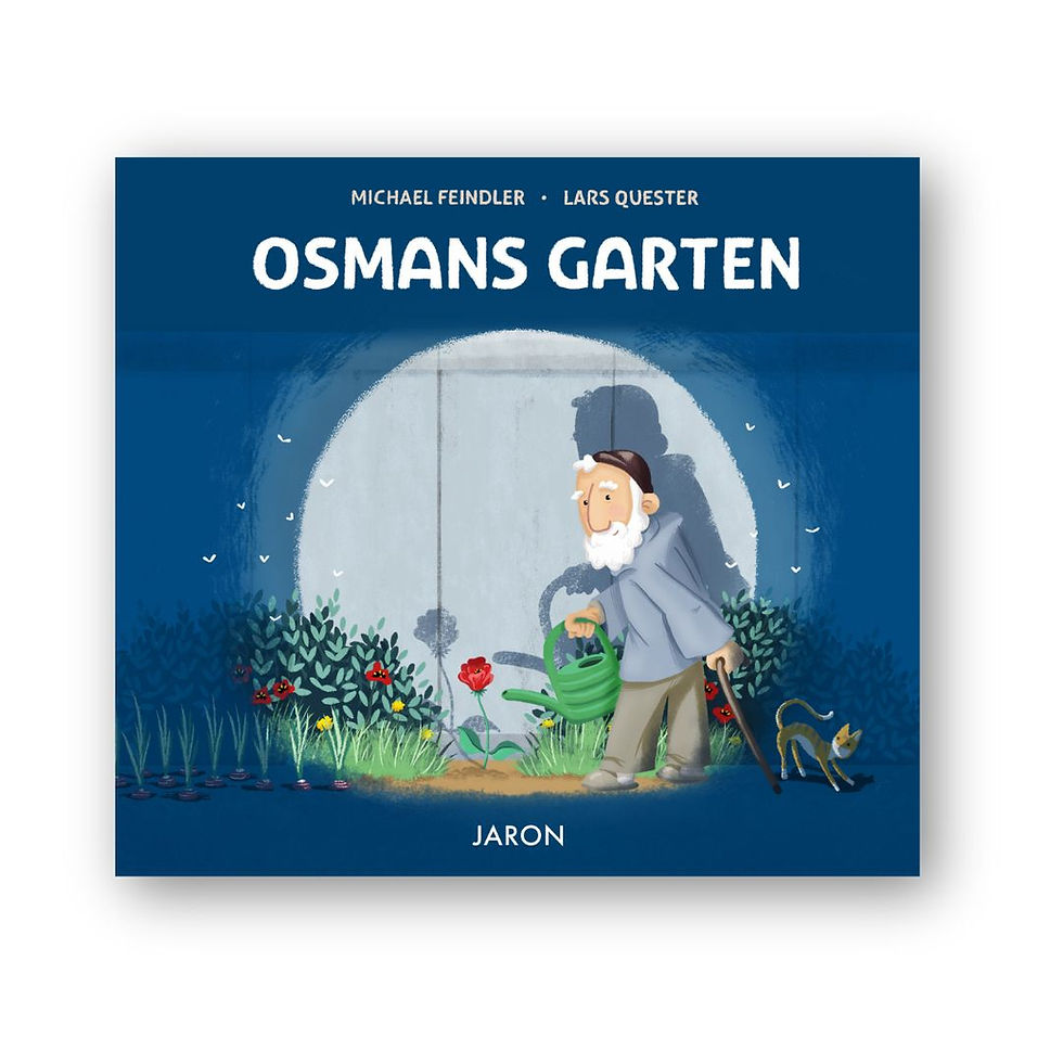 Zeichnung von einem alten Mann mit Bart und Giesskanne im Scheinwerferlicht vor einer Mauer