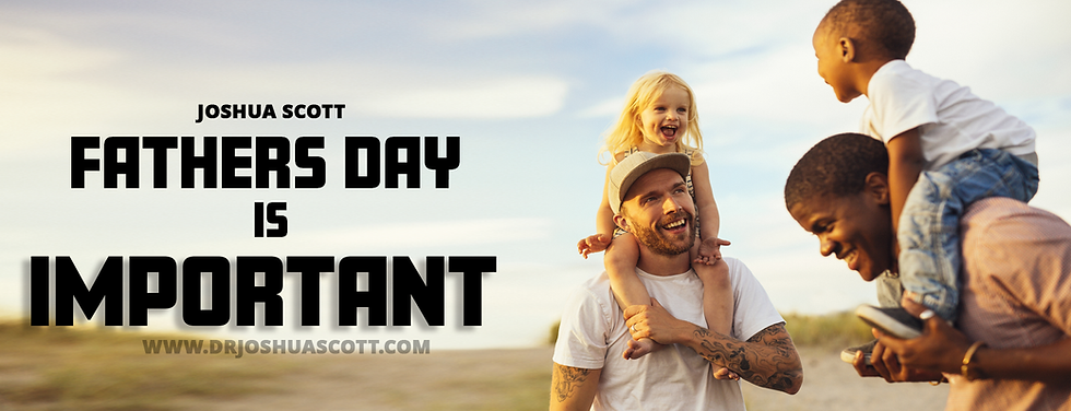Two smiling men carrying kids on shoulders at a beach. Text: "Fathers Day is Important." Bright and joyful atmosphere.