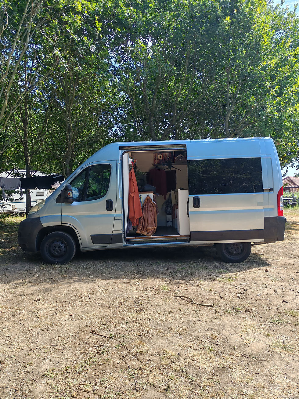 Bluebell the van parked up in a Suffolk campsite.