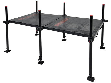 Ponton de lancer Starbaits STB Challenger Pontoon modulable en aluminium, plateforme antidérapante avec pieds réglables, conçu pour la pêche de la carpe en lacs et rivières.